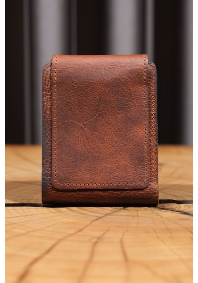 Lenax Leather Mono Klips Hakiki Deri Erkek Cüzdan Nakit Para Klipsli, Mıknatıslı Kapak, Bozuk Para Cepli Taba