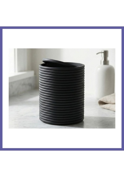 Bezos 3d Baskı Mini Yivli Çöp Kutusu Sallanır Kapaklı Masaüstü Banyo Makyaj Masası Kovası 12x9 Cm Antrasit Nıda