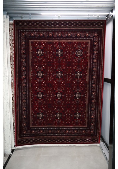 Asya Etnik Desenli Saçaklı Salon Oturma Odası Halısı 39772-10 Bordo
