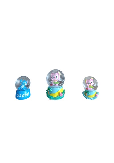9cm-6cm Işıklı Pembe Ve Mavi Renk Ve Sarı Altlık 11cm X7 Cm Pilli Pembe Işıklı Hediyelik-dekoratif 3 Lü Stitch Kar Küresi 1