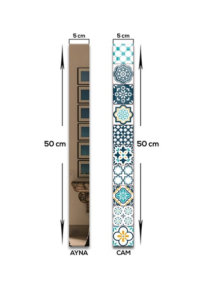 Decorita Dekor Camı Modern Çini Desen Cam ve Bronz Ayna 7'liTakım Bronz