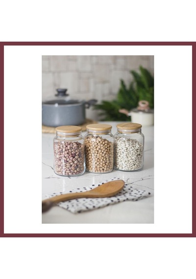 Storeşahin 3 Lü Set Bambu Kapaklı Cam Kavanoz & Erzak Saklama Kabı 800 Ml Orta Boy Vakum Kapak Shn0720