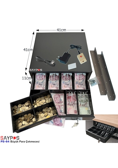 6 Banknot Gözlü Kolay Açma Butonlu Ve Montaj Askılı Takım Halinde Para Çekmecesi 41x41x11cm