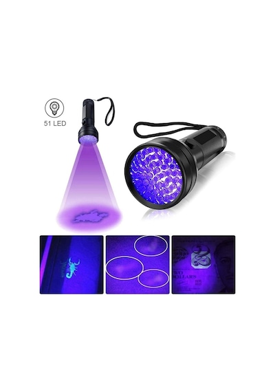 Tarez Ultraviyole Mor Işık Uv 51 Led 395 NM El Feneri Siyah
