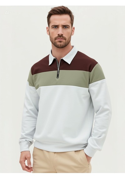 Yarım Fermuar Polo Yaka Sweatshirt Çok Renkli