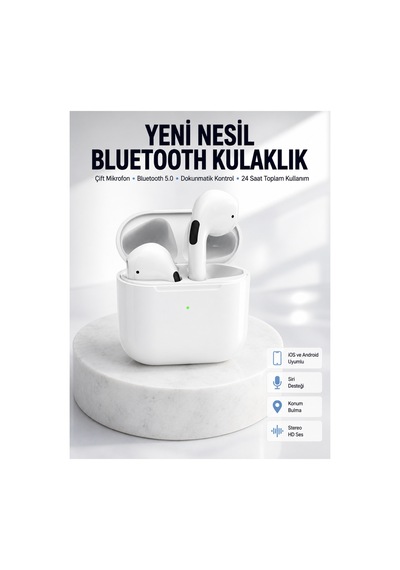 Yeni Nesil Bluetooth Kulaklık Beyaz Çağrı Cevaplayabilen Kablosuz Renk