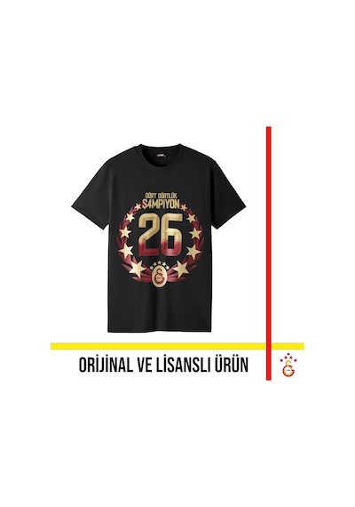 Galatasaray Lisanslı 2026 Şampiyonluk Siyah Tişört
