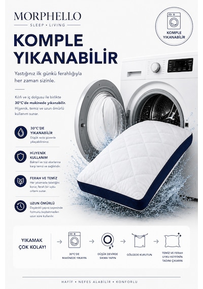 Morphello Klimalux Birinci Sınıf Klimalı Yastık 50x70 Cm 800 Gr Silikon Elyaf Dolgulu Nefes Alan Yan Spacer Makinede Yıkanabilir 2 Adet Beyaz-lacivert Spacer