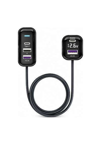 Yq6 Pd 30w Araç Şarj Cihazı 2x Type-c + 3x Usb, 1.5m Uzatma Kablosu