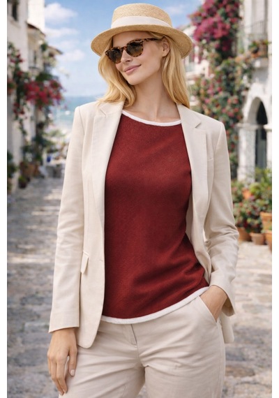 Aqefashion Kadın Kayık Yaka Sosis Yaka Yarasa Kol Beyaz Detaylı Modern Basic Özel Tasarım Bordo Triko Bluz