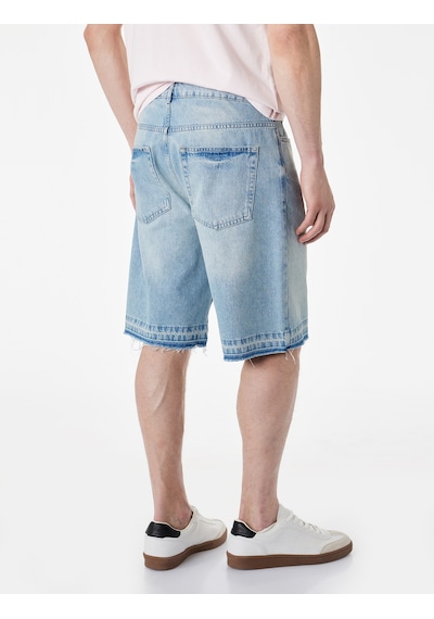 Koton Normal Bel Pamuklu Pis Paça Straight Fit Bermuda Jean Şort Orta İndigo 6sam40376nd