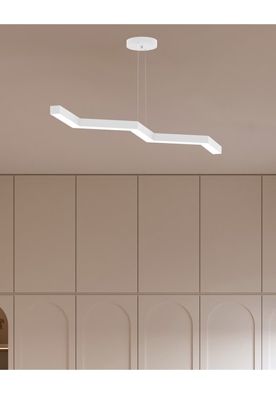 Zigzag Beyaz Kasa, Sarı Işık Modern Sarkıt Led Avize Beyaz