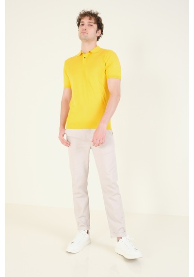 Giyim Dünyası Erkek Yanları Desenli Polo Yaka Merserize T-shirt Sarı 001