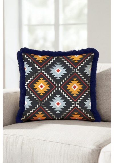 Etnik Kilim Saçaklı Yastık Kılıfı - Geometrik Navajo Retro Turuncu Lacivert Püsküllü Kırlent Kılıfı Serin Lagün Saten Etnik Kilim Saçaklı Yastık Kılıfı - Geometrik Navajo Retro Turuncu Lacivert Püsküllü Kırlent Kılıfı Serin Lagün Saten