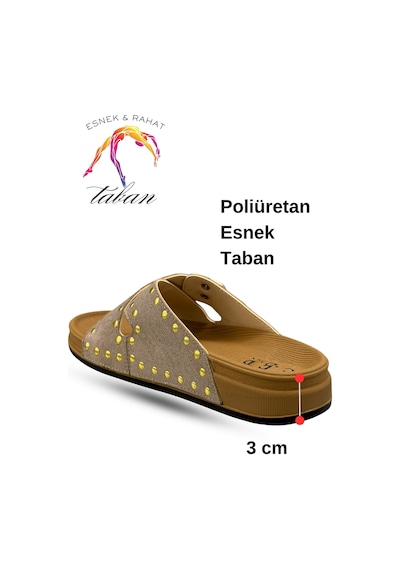 Sermoda Troklu Kadın Terlik - Tokalı Troklu Rahat Ve Esnek Taban Kadın Terlik Bej