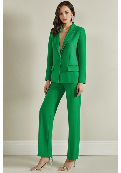 Erkek Yaka Yeşil Dokuma Blazer Yeşil