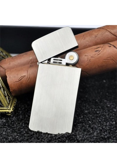 Kuboy Vintage Çakmak Benzinli Slim Çakmak Gümüş Renk Bronz