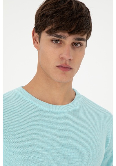U.S. Polo Assn. Erkek Regular Fit Bisiklet Yaka Açık Mavi Melanj Basic Kazak 50298267-VR112