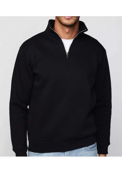 Kozia Outdoors Dik Yakalı Fermuarlı Oversize Unisex Sweatshirt Siyah