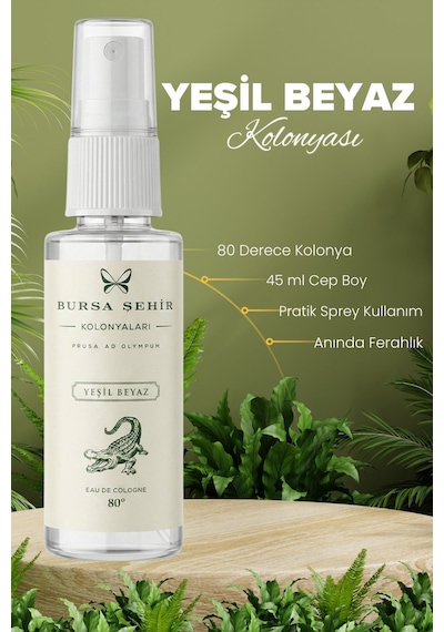 Bursa Şehir Kolonyaları, 5'li Yeşil Beyaz Kolonyası, Mini Kolonya Seti, Parfüm Etkili Kolonya