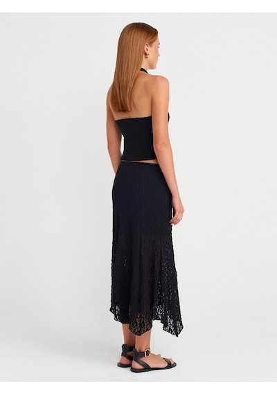 Dilvin 80428 Dantel Midi Etek-siyah