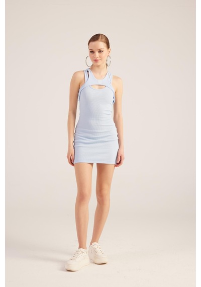 Holly Lolly Halter Yakalı Fitilli Mini Carlin Elbise Mavi