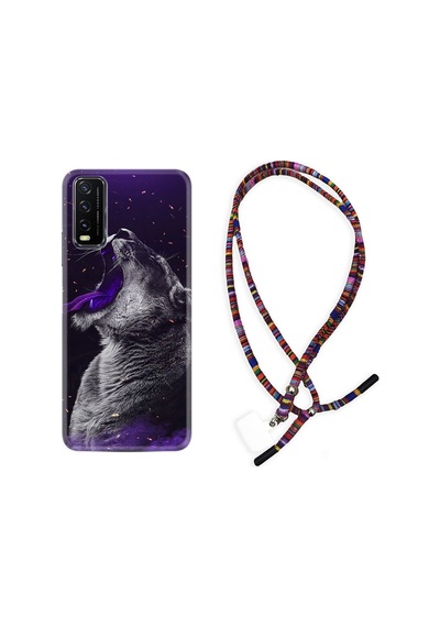 Vivo Y20 Kılıf Rasta Boyun Askılı Purple Leopar 1750
