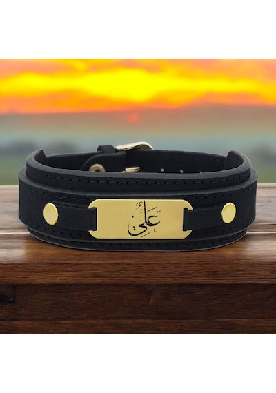 Archin Hz Ali Temalı 14 Ayar Altın Plakalı Doğal Siyah Derili Oval Motifli Hediye Bileklik-438sembol Hz Ali Archin Hz Ali Temalı 14 Ayar Altın Plakalı Doğal Siyah Derili Oval Motifli Hediye Bileklik-438sembol Hz Ali