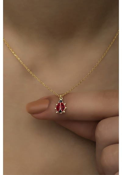 Nereze 925 Ayar Gümüş Gold Minik Uğur Böceği Kolye