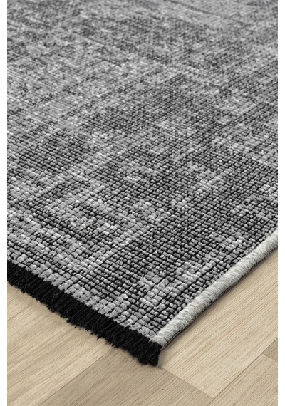 Antik Gri Halı Yıkanabilir Kaymaz Taban Şönil Kilim Dokuma Pamuk Taban Kilim 10119a Gri