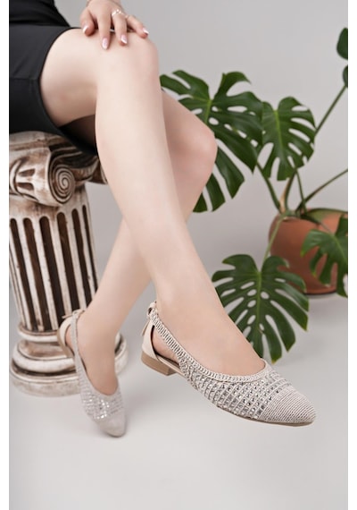 Nesilshoes Nesil Shoes Ceylan 230 Ten Taşlı Hasır Kadın Babet