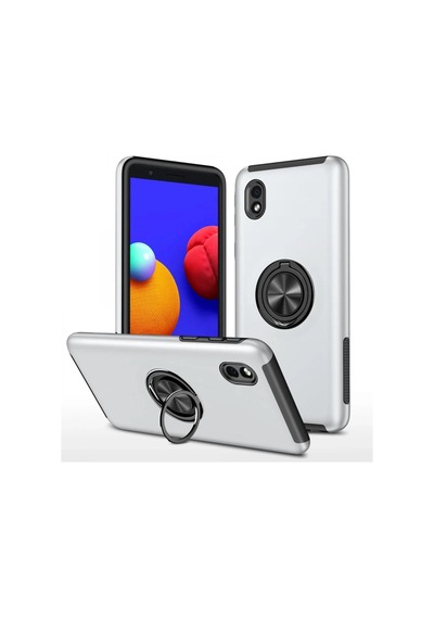Samsung Galaxy A01 Core Uyumlu Kılıf Elit Yüzüklü Kapak - Gümüş