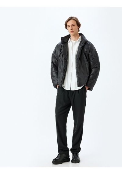 Koton Şişme Mont Slim Fit Çıt Çıt Düğmeli Siyah 5wam20037hw Siyah