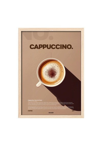 Cappuccino Kahve Doğal Ahşap Çerçeveli Poster, Dekoratif Duvar Tablosu