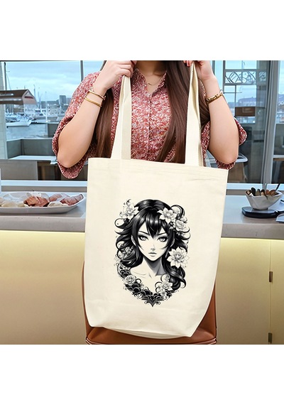 Tattoo İç Cepli Körüklü Örgü Kulplu Kanvas Çanta 35x40x10 Cm Beyaz