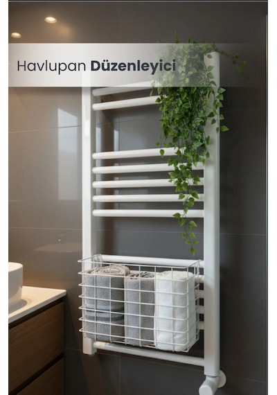 Asılabilir Havlupan Düzenleyici Banyo Havluluk Kurutma Sepeti Tuvalet Kağıdı Organizeri Beyaz Beyaz