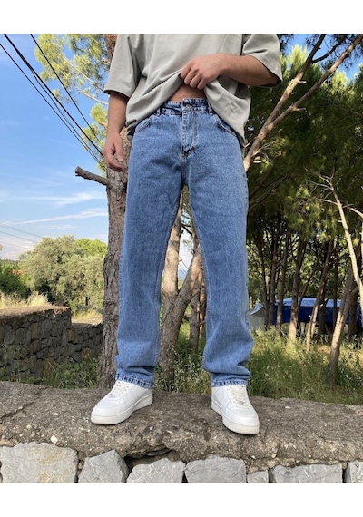 Yıkamalı Mavi Baggy Jean Yıkamalı Mavi