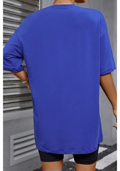 Unisex Fine Baskılı T-shirt Mavi