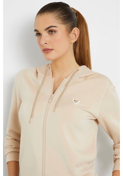 Guess Kadın Kapüşonlu Fermuarlı Sweatshirt Bej