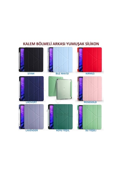 Apple Uyumlu iPad Pro 12.9 3. Nesil Kılıf Kalem Bölmeli Trifolding Case