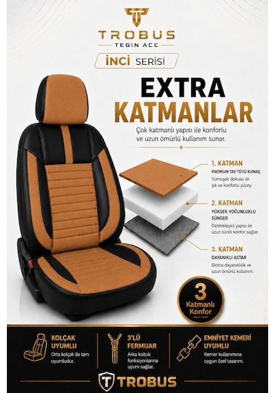 Nissan Note 2006-2012 Uyumlu İnci Serisi Taba Siyah Oto Koltuk Kılıfı