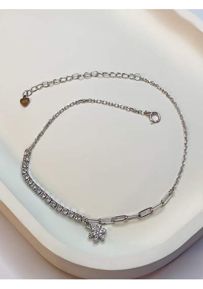 Kadın Taşlı Kar Tanesi Model Gümüş Halhal Silver