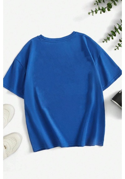 Uyguntarz Unisex Kalp Baskılı T-shirt Mavi