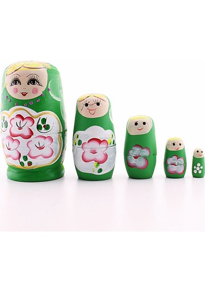 Sevgiliye Hediye Ahşap Tombul İç İçe Matruşka Bebek Yeşil Set 5li Büyük Boy