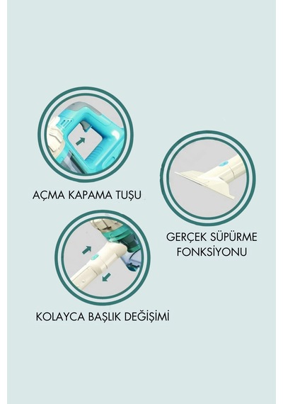 Vardem 3'ü 1 Arada Oyuncak Dikey Süpürge - Işıklı Sesli Gerçek Vakumlu Temizlik Seti