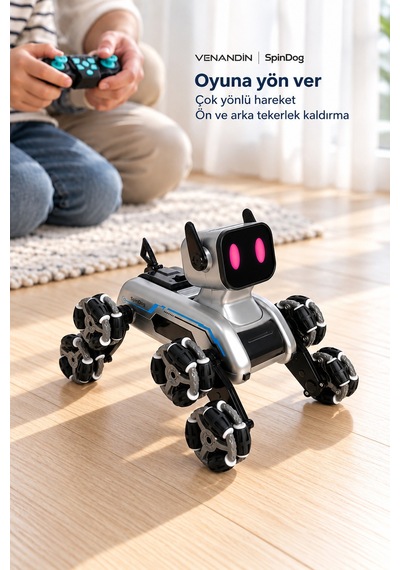 2950-1 Spindog Çift Kumandalı Işıklı Müzikli Robot Köpek, Şarjlı, 2,4 Ghz, 8 Tekerlekli, 6+ Yaş