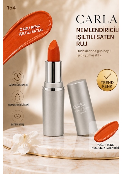Nemlendiricili Işıltılı Saten Bitişli Ruj Lumicare Lipstick No: 154 Kırmızı