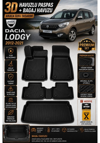 Dacıa Lodgy 2019 Model Uyumlu 3d Araca Özel Havuzlu Paspas+bagaj Havuzu Birebir Uyum