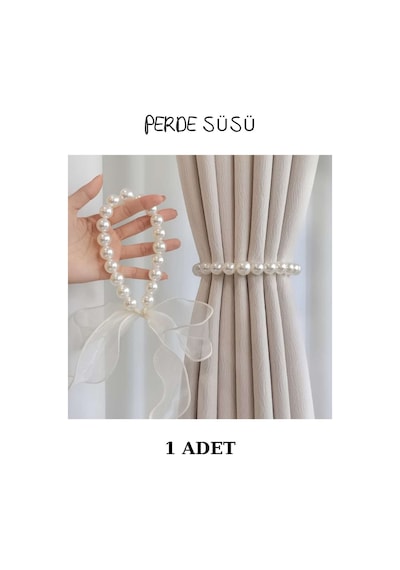 Beyaz Tüllü İnci Perde Süsü - Braçol - Perde Aksesuarı - Perde Tu