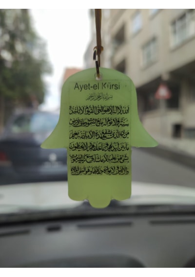 Ayetel Kürsi Fatma Ana Eli Karanlıkta Parlayan Fosforlu Dikiz Aynası Asma Süsü İslami Aksesuar Yeşil